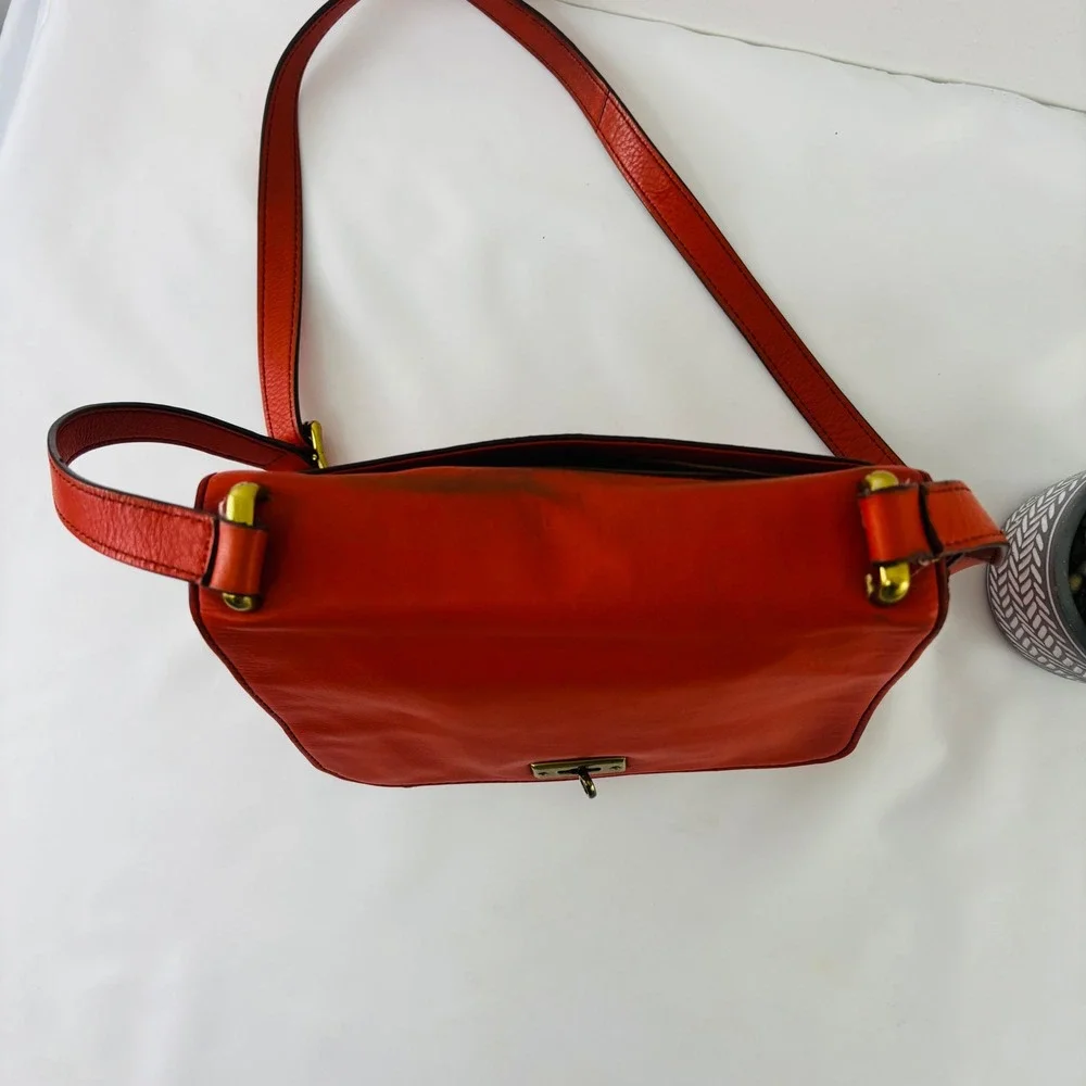 Fossil‎ Women's Memoir Small Flap Crossbody Bright Orange Leather Bag